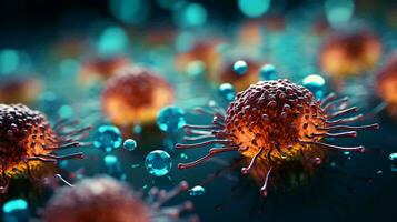 Close up under a microscope view of abstract viruses background photo