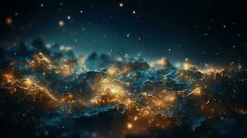 Abstract colorful glittering effect defocused design on dark background, shiny elegance fantasy bright color contrast with black concept, AI Generative photo