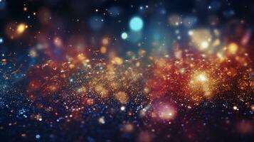 Abstract colorful glittering effect defocused design on dark background, shiny elegance fantasy bright color contrast with black concept, AI Generative photo
