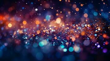 Abstract colorful glittering effect defocused design on dark background, shiny elegance fantasy bright color contrast with black concept, AI Generative photo