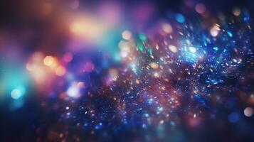 Abstract colorful glittering effect defocused design on dark background, shiny elegance fantasy bright color contrast with black concept, AI Generative photo