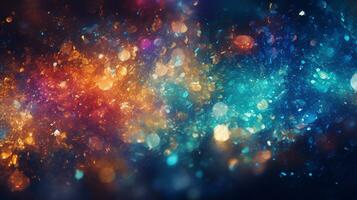 Abstract colorful glittering effect defocused design on dark background, shiny elegance fantasy bright color contrast with black concept, AI Generative photo