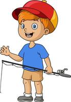 Cute little boy cartoon fishing vector