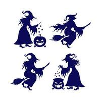 vector witch character collection with silhouette style