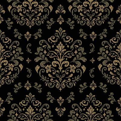 Brown And Gold Damask Seamless Vintage Pattern. Elegant Design in Royal Baroque Style Background Texture. Floral and Swirl Element. Brown Colors. Ideal for Textile Print and Wallpapers.