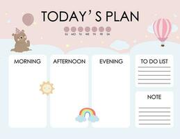 cute daily planner background with cloud,balloon,sky.Vector illustration for kid and baby.Editable element vector