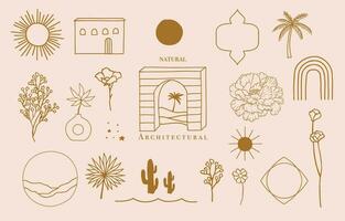 Collection of line design object with nauture,door,,building.Editable vector illustration for social media,icon