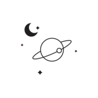 Boho space planet with crescent moon and star elements png