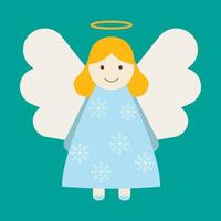 Flat Christmas icon. Christmas and Happy New Year greeting. Happy holidays Christmas card, poster, banner, frame. Flat vector illustration or icon cute angel girl.