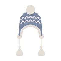 Winter cosy hat for cold or snow. Knitted blue cap, vector illustration.