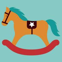 plano Navidad icono. Navidad y contento nuevo año saludo. contento Días festivos Navidad tarjeta, póster, bandera, marco. plano vector ilustración o icono de madera balanceo caballo juguete.