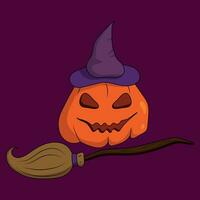 Halloween illustration with pumpkin in witch hat vector