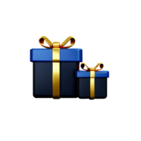 3d set of blue black gold gifts with white gold ribbon png