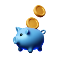 cute piggy bank with dropping coin 3d render icon png