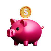 cute piggy bank with dropping coin 3d render icon png