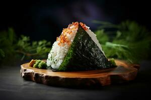 Onigiri, a Japanese dish made of rice and nori. photo