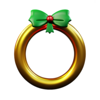 christmas 3d wreath with golden ring bell illustration png