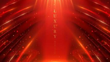 Red luxury modern art abstract background with elegant gold line curve and glitter light decorations with bokeh effects on dark scene. vector