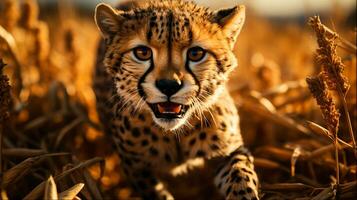 leopardo corriendo en africano salvaje animal fotografía, generativo ai foto