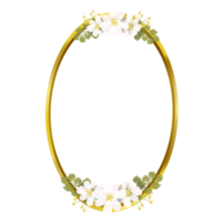 Geometrical golden frame with watercolor white flower on transparent background png