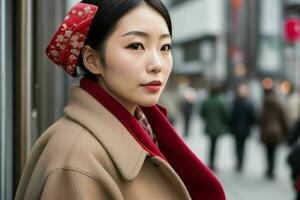 Beautiful woman in a coat on the street. Pro Photo