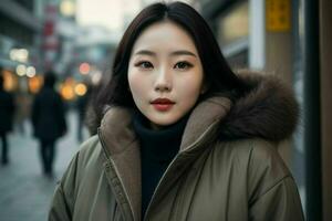 Beautiful woman in a coat on the street. Pro Photo