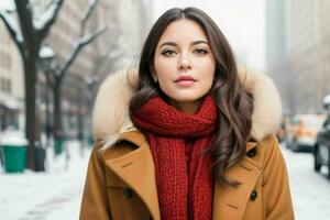 Beautiful woman in a coat on the street. Pro Photo