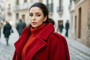 hermosa mujer en un Saco en el calle. Pro foto