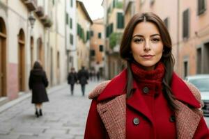 Beautiful woman in a coat on the street. Pro Photo