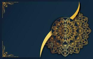 The card has a luxurious mandala background decorated with golden arabesque patterns in the Eastern Islamic Arabian style. Traditional Turkish and Indian patterns. Wedding card. vector