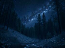 Mystical Moonlit Forest  Serene Nature Night Background, Ai Generative photo