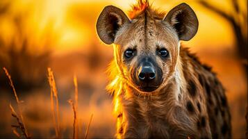 Hyena in the African Savannah, Generative Ai photo