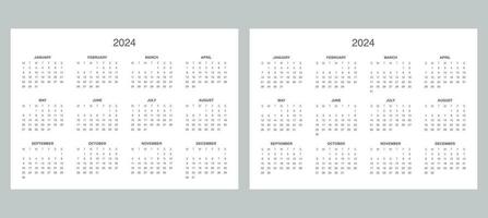 2024 yearly Calendar Monday and Sunday Start vector