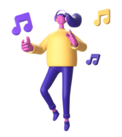 3D Character with headphone and music note side for UI UX web mobile apps social media png