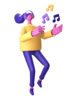 3d personaggio utilizzando cuffie e musica Nota per ui UX ragnatela mobile applicazioni sociale media png