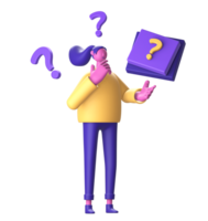 3D Character with question mark for UI UX web mobile apps social media png