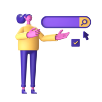 3D Character with search bar for UI UX web mobile apps social media png