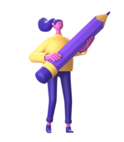 3d personnage en portant crayon pour ui ux la toile mobile applications social médias png