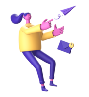 3d personnage avec courrier ou email et papier avion pour ui ux la toile mobile applications social médias png