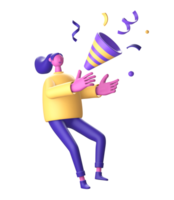 3D Character with confetti or party popper celebration for UI UX web mobile apps social media png