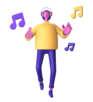 3d personaggio con cuffie e musica Nota per ui UX ragnatela mobile applicazioni sociale media png