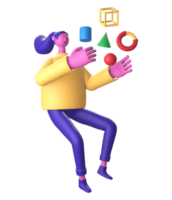 3d personnage avec géométrique formes pour ui ux la toile mobile applications social médias png