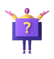 3D Character with question mark front for UI UX web mobile apps social media png