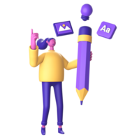 3D Character with creative thinking for UI UX web mobile apps social media png