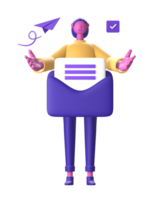 3d personnage avec courrier ou email pour ui ux la toile mobile applications social médias png