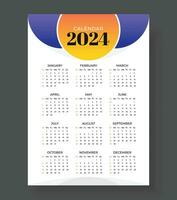 2024 wall calendar template one page design, Week start Sunday, Simple vertical calendar design template. Wall calendar in a minimalist style vector