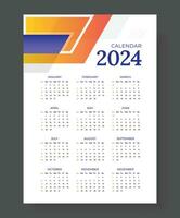 2024 wall calendar template one page design, Week start Sunday, Simple vertical calendar design template. Wall calendar in a minimalist style vector