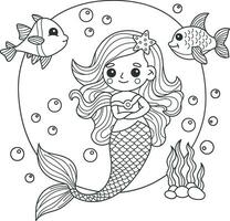 Vector illustration of a mermaid for coloring book, coloring pages, etc