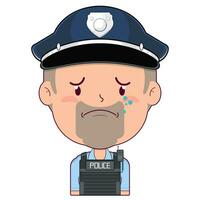 policía llorando y asustado cara dibujos animados linda vector