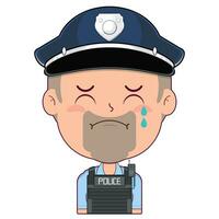 policeman crying and scared face cartoon cute vector